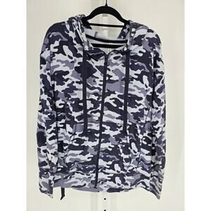 Fabletics Womens Sz M Full Zip Up Hoodie Sweatshirt Blue Camo Print
